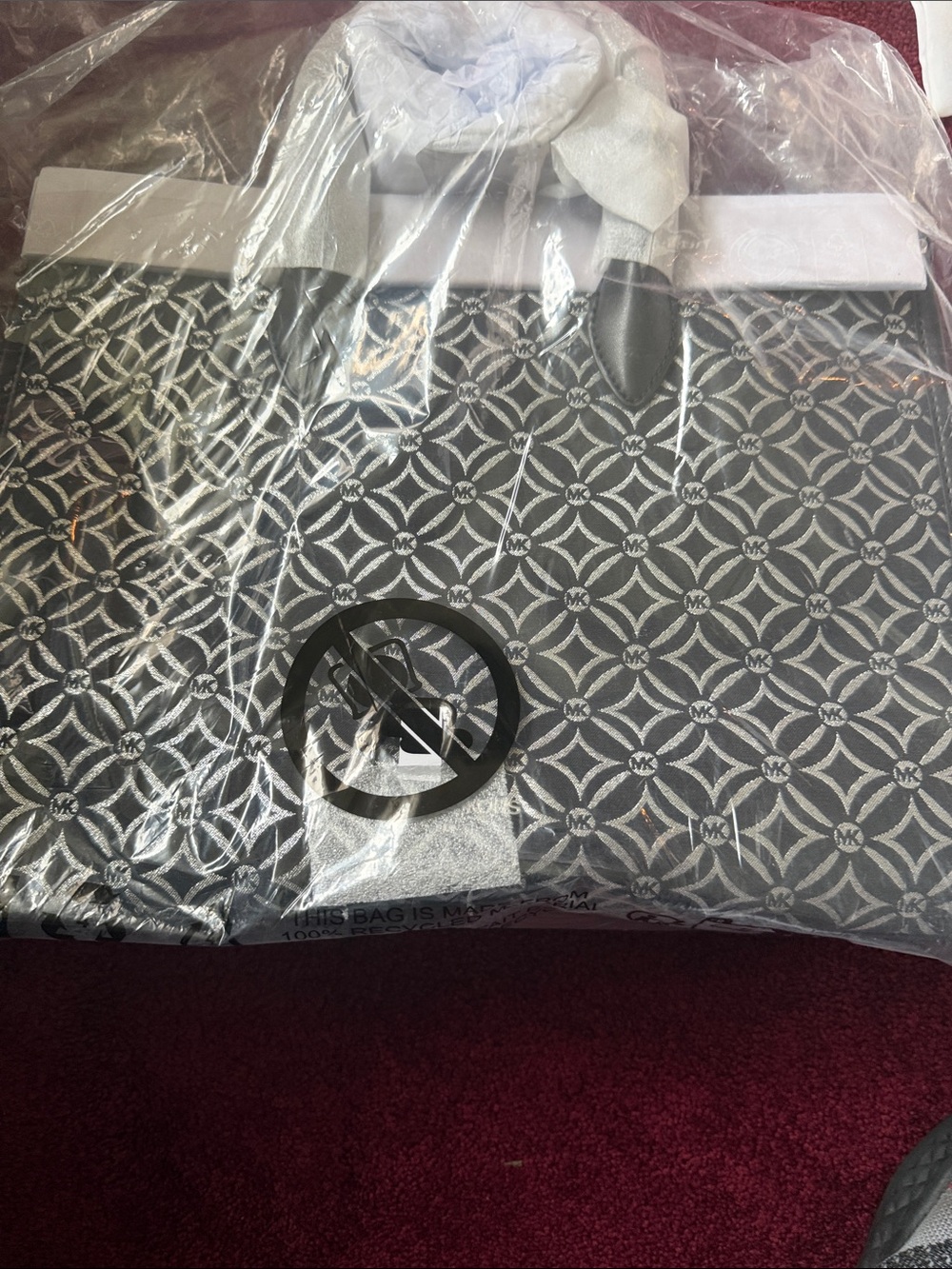 Michael Kors Black and White Patterned Tote with Top Handles